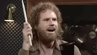 Screenshot of Gene Frenkle playing cowbell during "More Cowbell" sketch on Saturday Night LIve