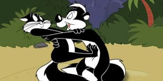 Pepe le Pew attacks Penelope with a kiss in Looney Tunes