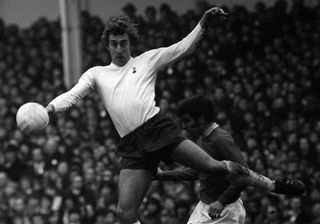 Martin Chivers in action for Tottenham against Everton in January 1971.