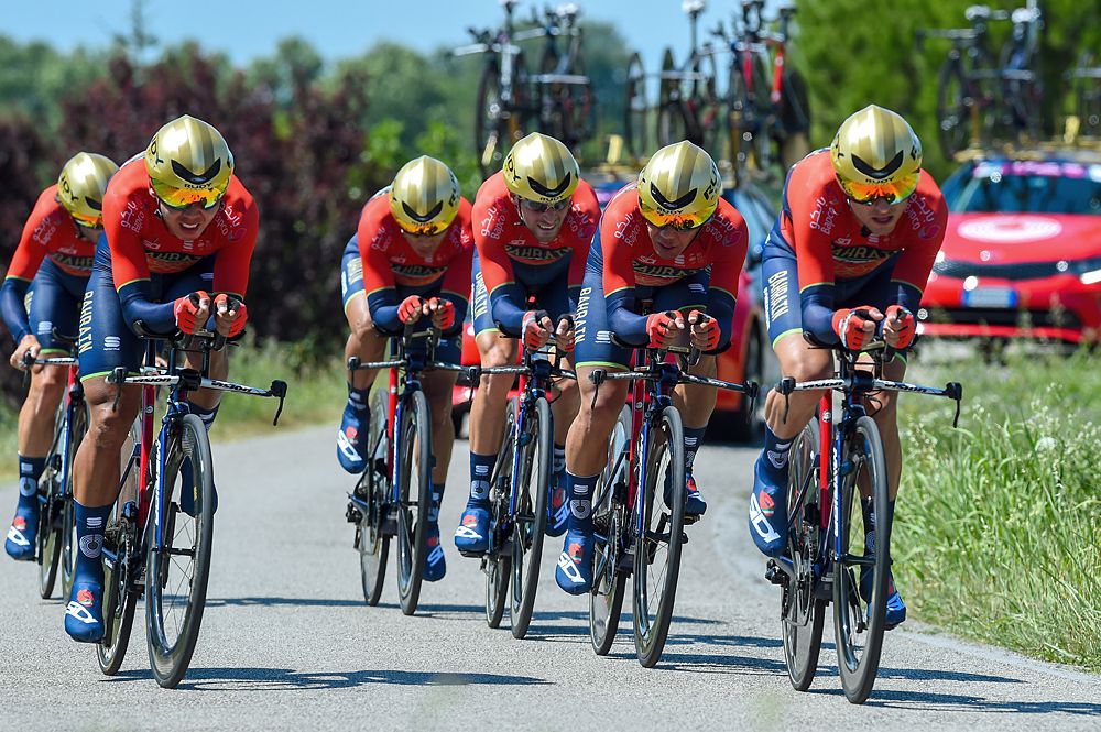 Bahrain-Merida at Gazprom-Rusvelo at the opening team time trial at Adriatica Ionica Race