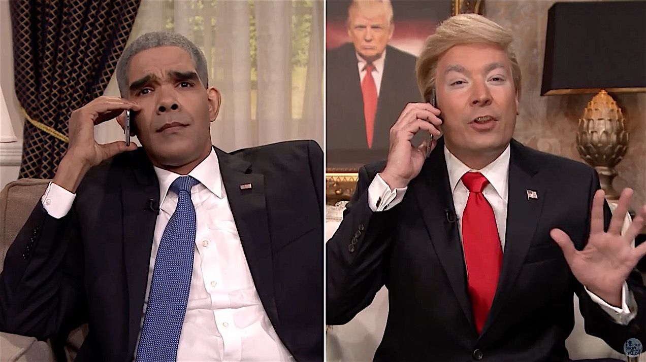 Jimmy Fallon &amp;quot;Donald Trump&amp;quot; calls fake President Obama