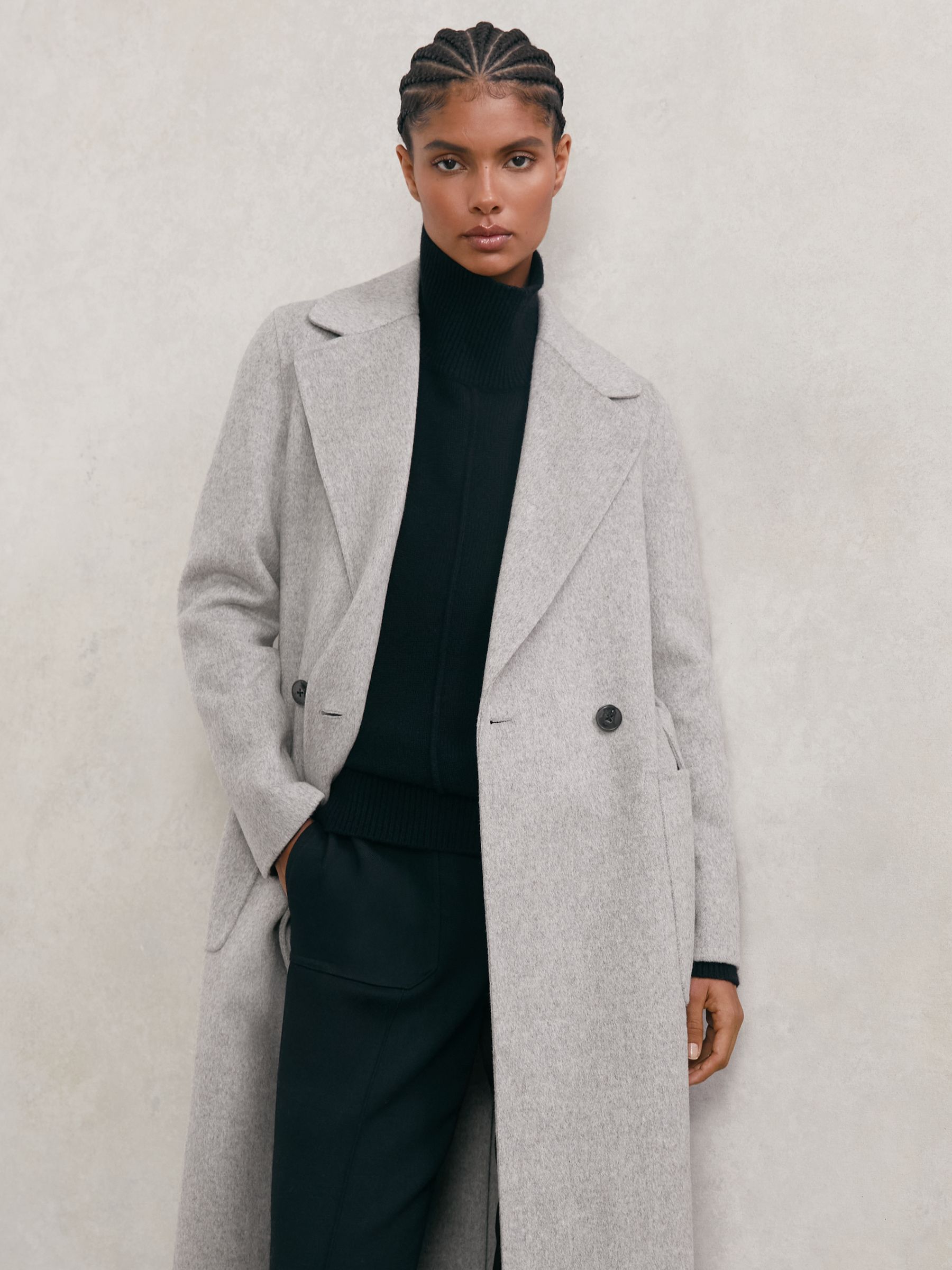 Wool-Blend Double-Breasted Blindseam Coat in Grey