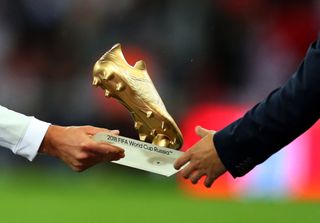 World Cup 2022: Every previous World Cup top scorer: Close up view of the World Cup 2018 Golden Boot awarded to Harry Kane of England before the UEFA Nations League A group four match between England and Spain at Wembley Stadium on September 8, 2018 in London, United Kingdom.