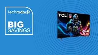 The TCL QM6K 65-inch 4K Mini-LED TV on a blue background with text saying Big Savings.
