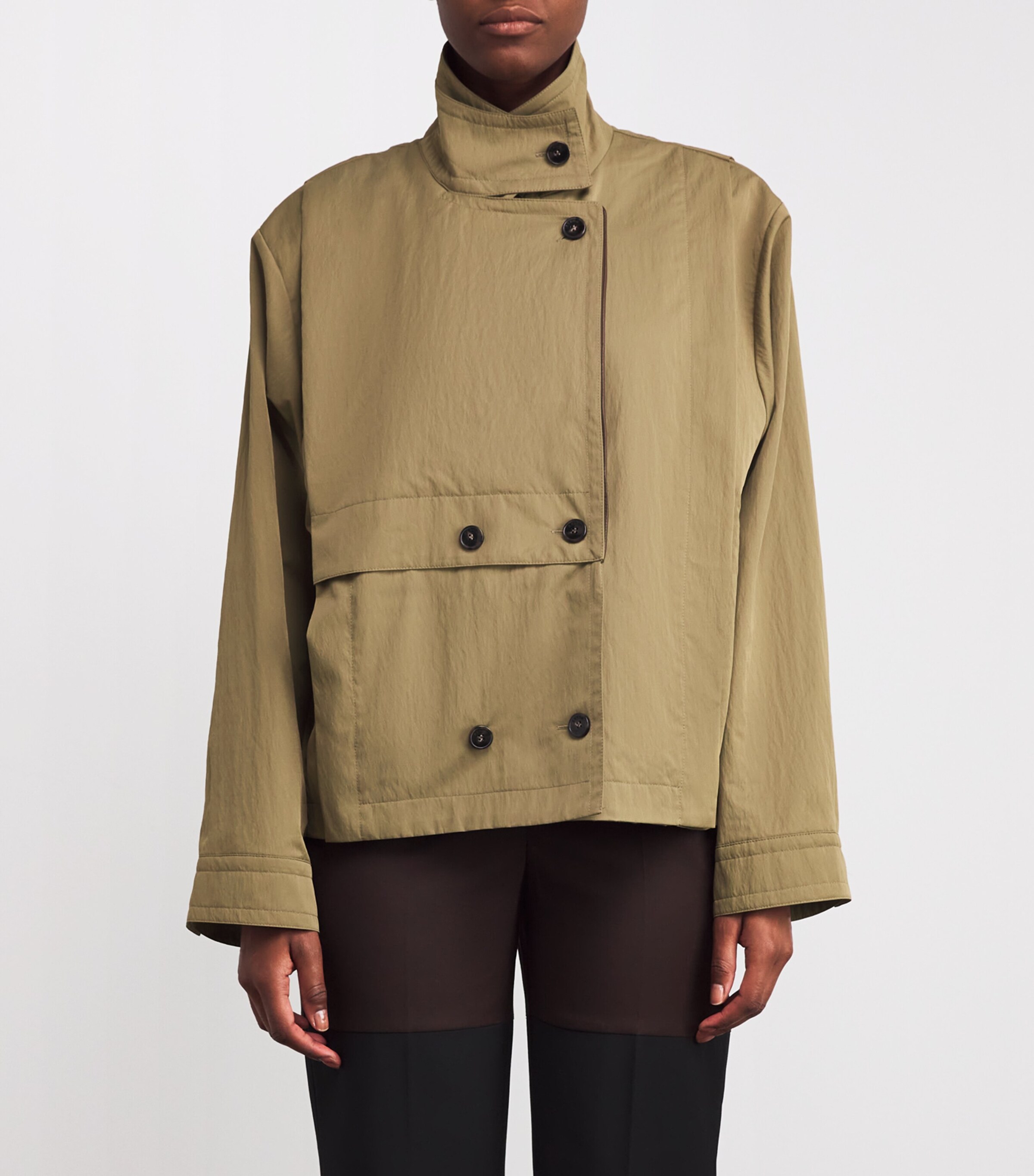 Aeron Leather-Trim Coral Trench Jacket