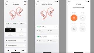 Shokz OpenFit Air three screengrabs from the Shokz app
