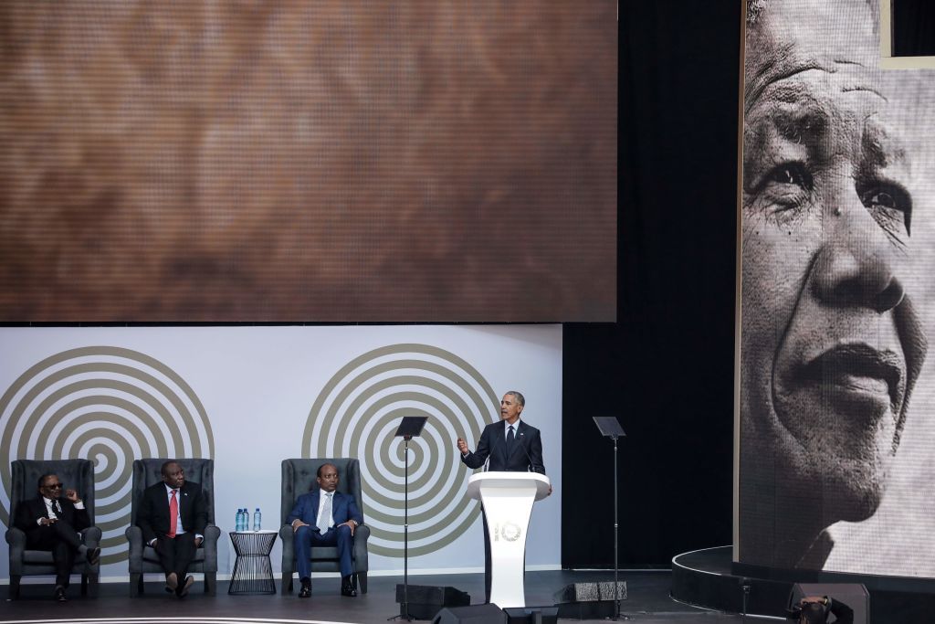 Obama giving Nelson Mandela Lecture.