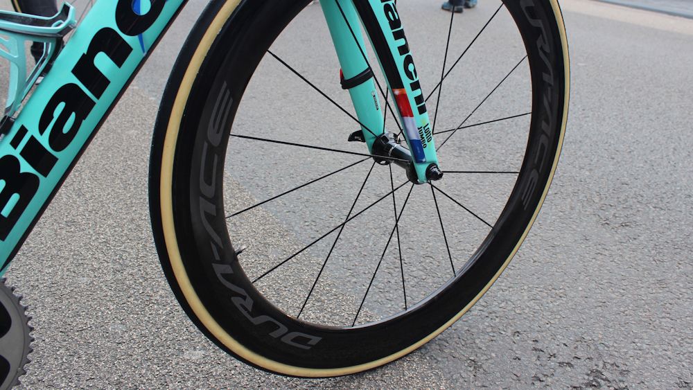 The Bianchi was paired with the new Shimano Dura-Ace 9100 C60 wheels