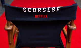 A directors chair with Scorsese and Netflix written upon it