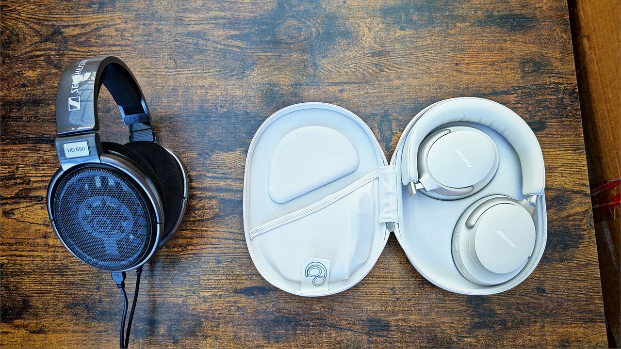 Photos featuring the Bose QC Ultras and the Sennheiser HD 650s.