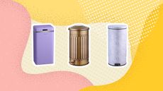 A selection of kitchen bins on yellow background