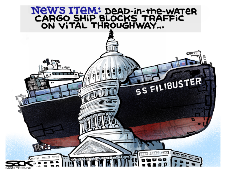 Political Cartoon U.S. suez ship&amp;amp;nbsp;senate filibuster