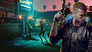 Cyberpunk 2077: someone gets beaten up in the streets outside a motel 