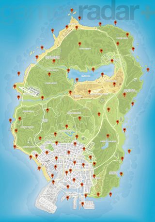 Map showing all of the GTA Online Peyote Plants locations