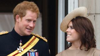 Prince Harry and Princess Eugenie stand on the balcony of Buckingham Palace during Trooping the Colour on June 13, 2015 in London, England.