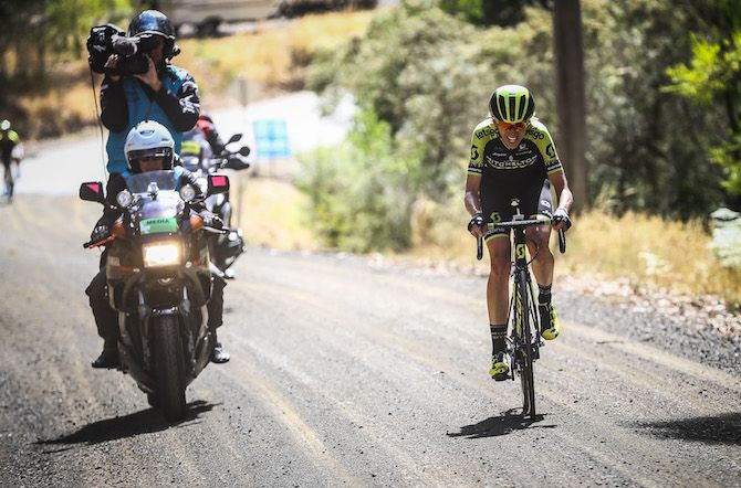 Lucy Kennedy (Mitchelton-Scott) attacked on the final climb on stage 2 of the 2019 Women's Herald Sun Tour, increasing her lead on the gravel section before taking the overall title