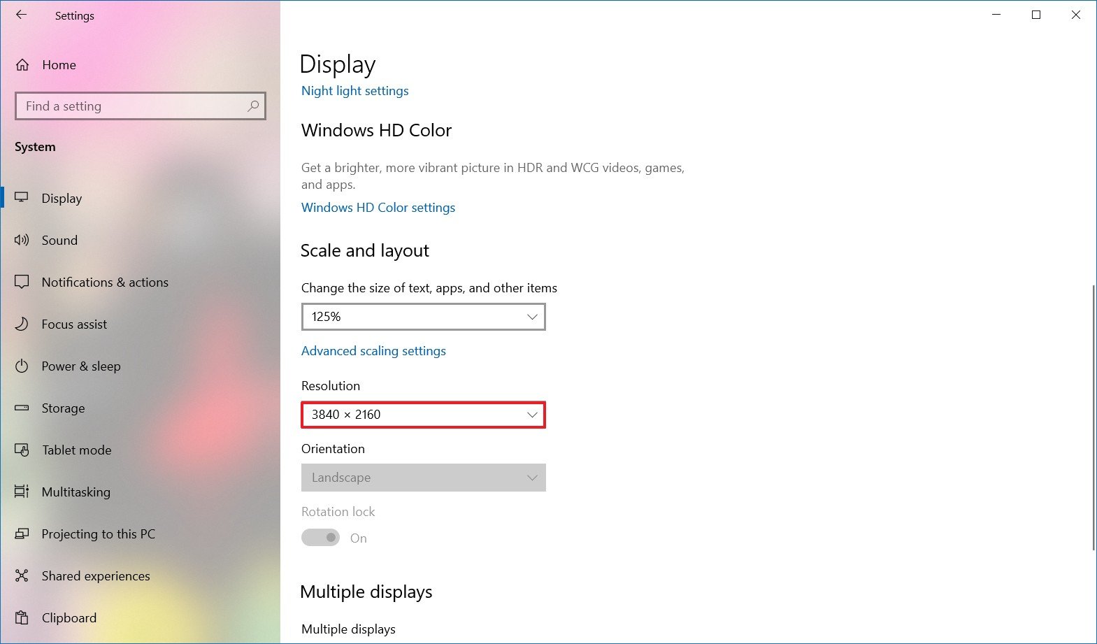 Windows 10 change resolution settings