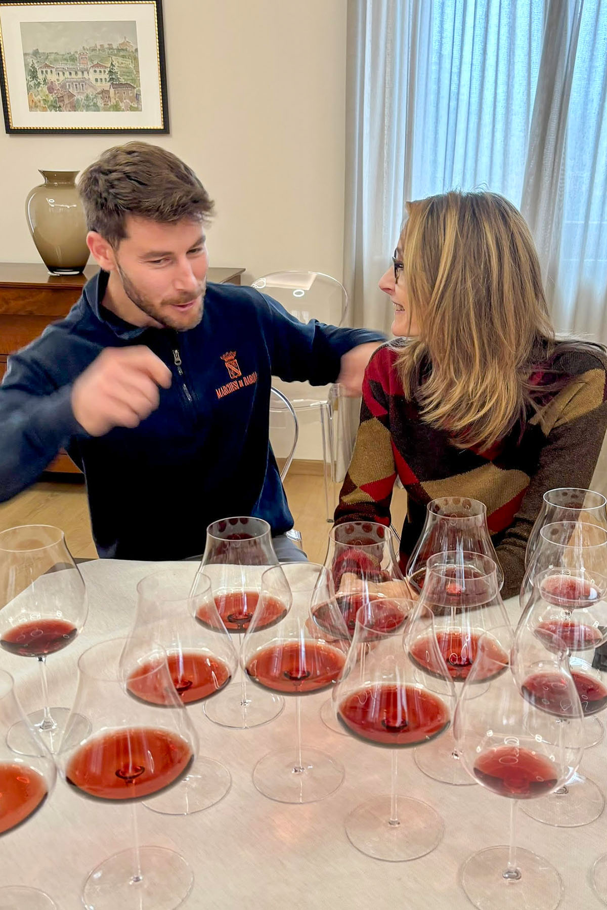 Michaela Morris tasting with Davide Abbona at Marchesi di Barolo