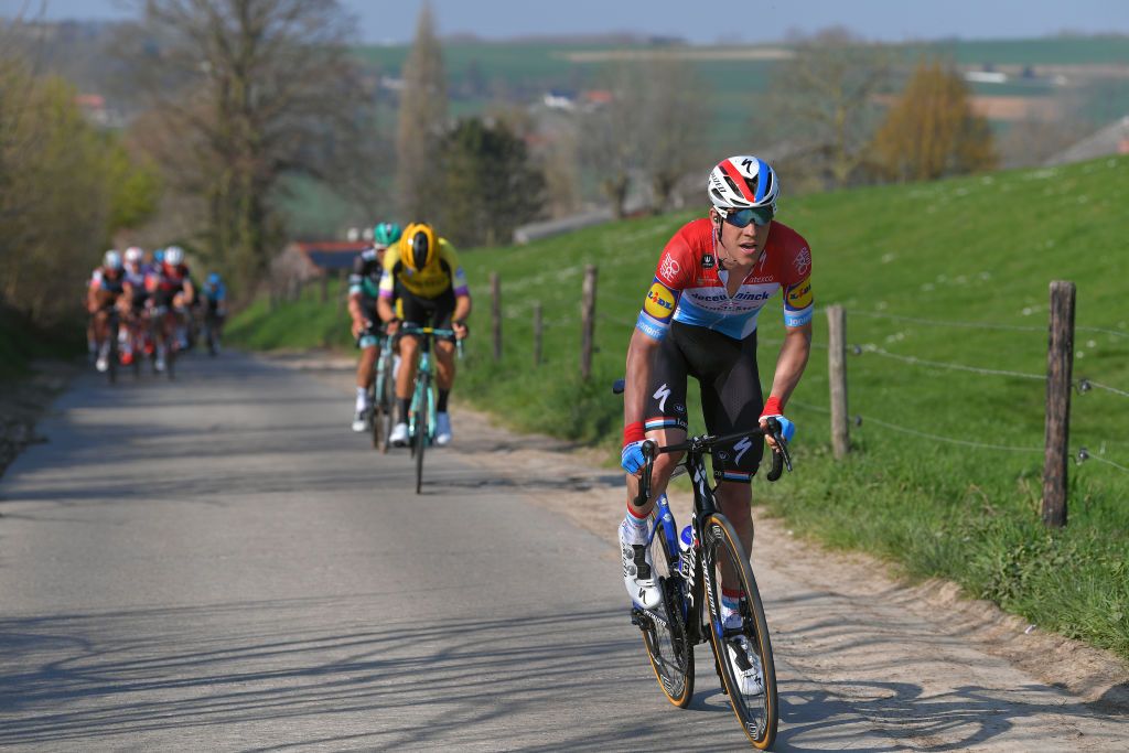 Bob Jungels (Deceuninck-Quickstep) attacks the breakaway