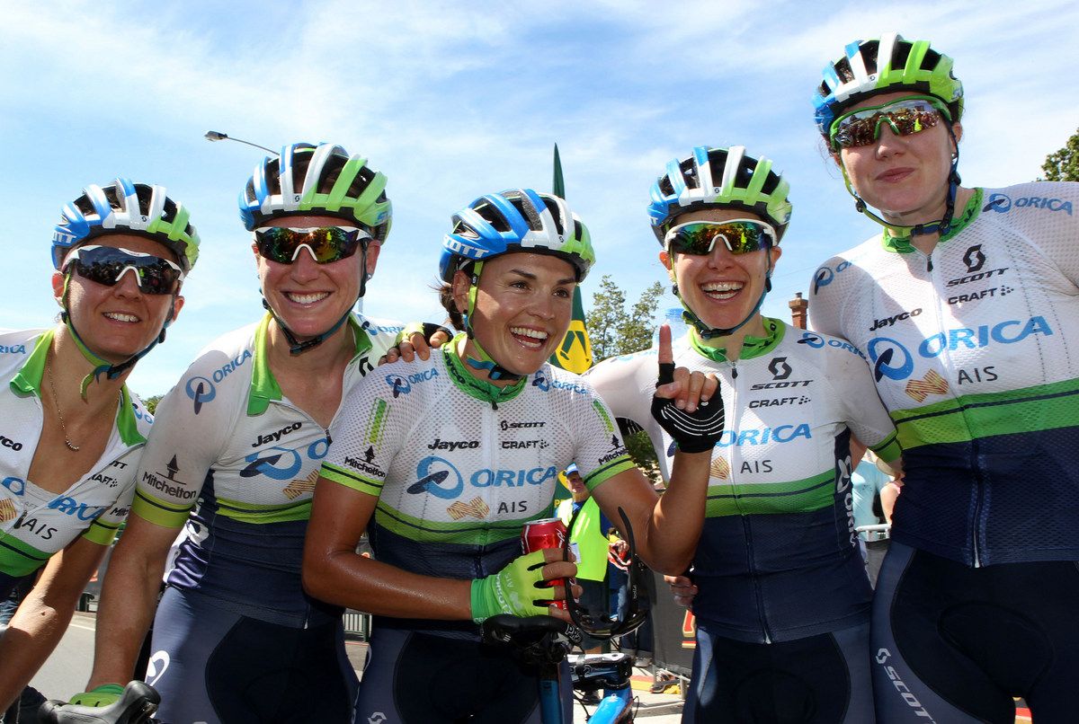 A happy Orica-AIS team celebrate victory