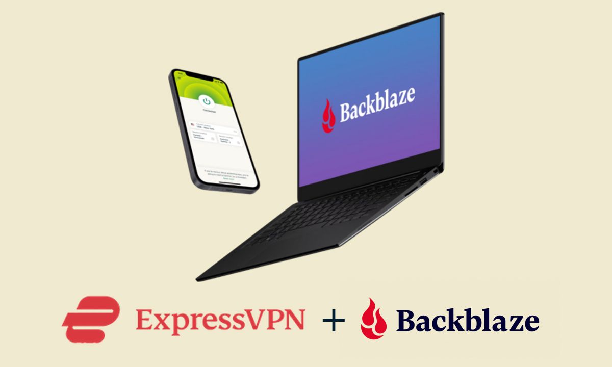 ExpressVPN and Backblaze on a mobile device and a laptop