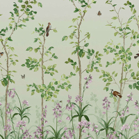 Little Greene Bird &amp; Bluebell Wallpaper in Pea Green | $414 10m roll at Wallpaper Direct