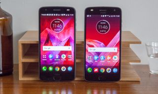 The Moto Z2 Force (left) is shatterproof, but the Z2 Play is cheaper.