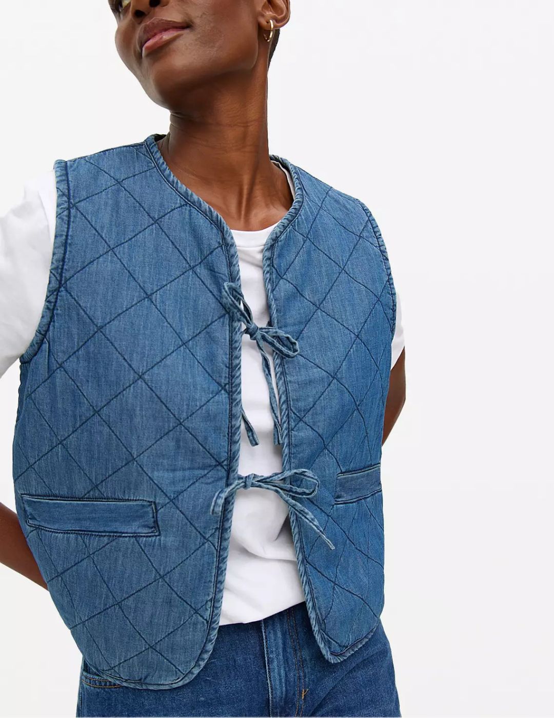 TU Clothing, Denim Look Tie-Front Quilted Waistcoat