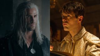 From left to right: Liam Hemsworth as Geralt and Joey Batey as Jaskier. 