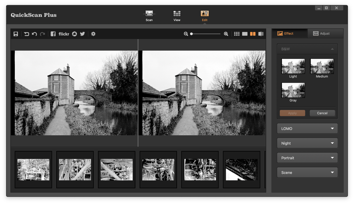 Screenshot from Plustek QuickScan Plus software showing the user interface