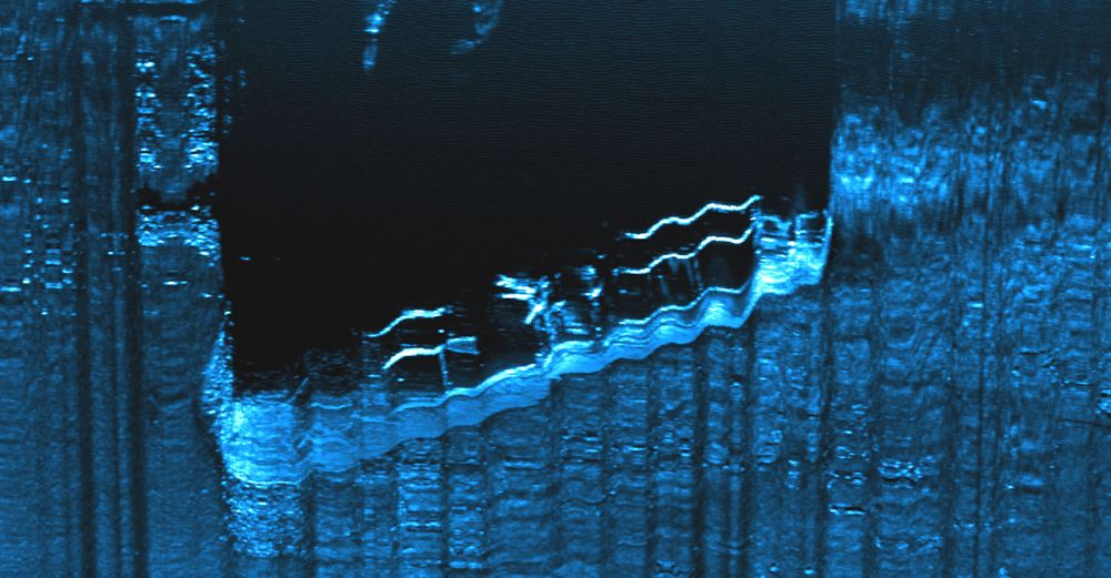 A sonar image of Bluefields, the merchant marine sunk by U-576&#039;s torpedoes.