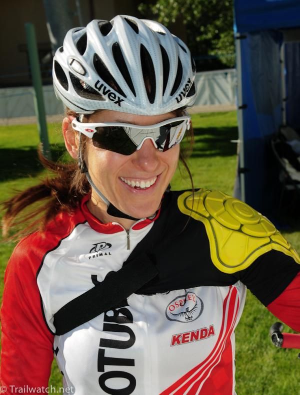 Krista Park (NoTubes) wears a G-Form protector for her separated shoulder