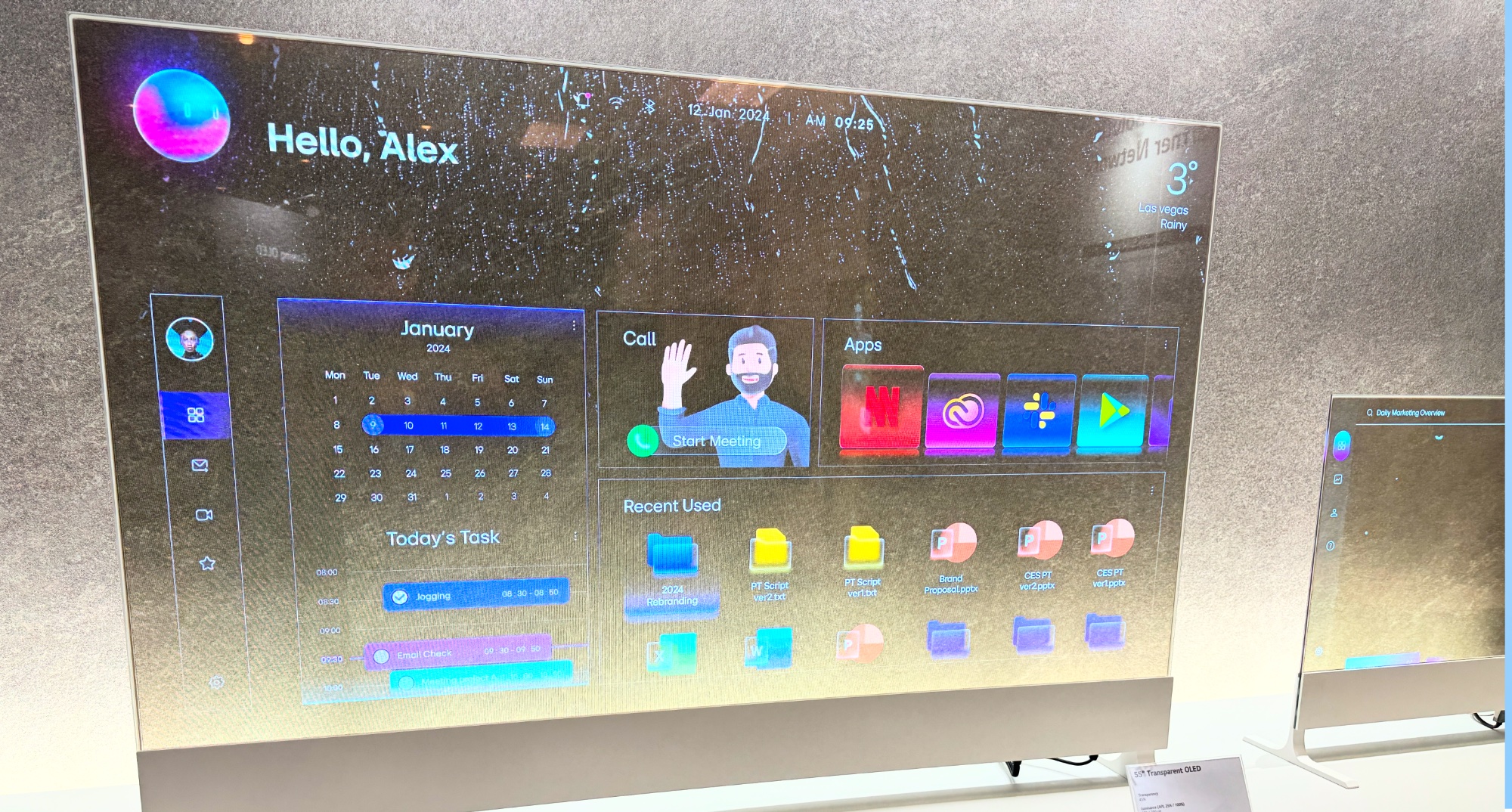 LG Display transparenter OLED-55-Zoll-Fernseher mit Wetteranzeige