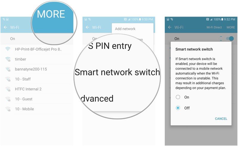 tap more, then tap smart network switch, then tap on or off