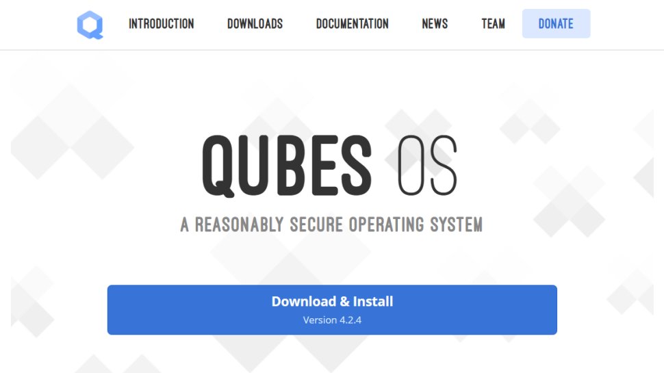 Website screenshot of Qubes OS (August, 2025)