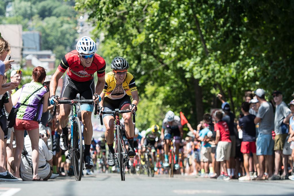 Late in the race Joseph Schmalz (Elevate Pro Cycling p/b Bicycle World) leads Evan Huffman (Rally Cycling) up the course, much like stage 5
