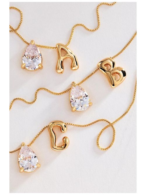 Initial Charm and Pear-Cut Stone Necklace