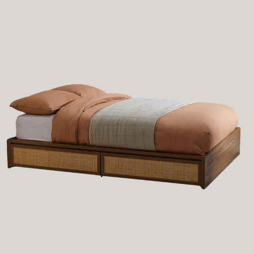 Dark Oak Effect Pavia Rattan Storage Bed