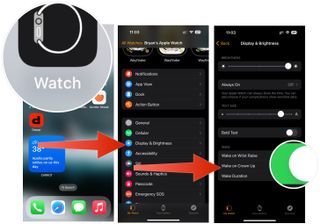 To adjust Crown Up: Tap the Apple Watch app on your iPhone Home screen. Select Display & Brightness. Toggle on/off Wake on Crown Up.