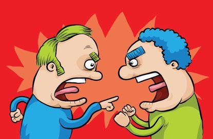 Two men screaming at each other.