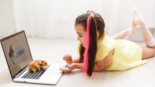 Child with laptop and hamster