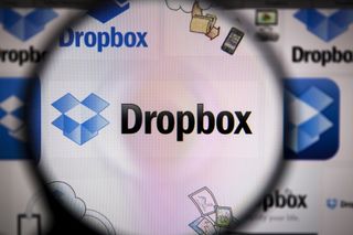 The Dropbox logo seen via a magnifying glass