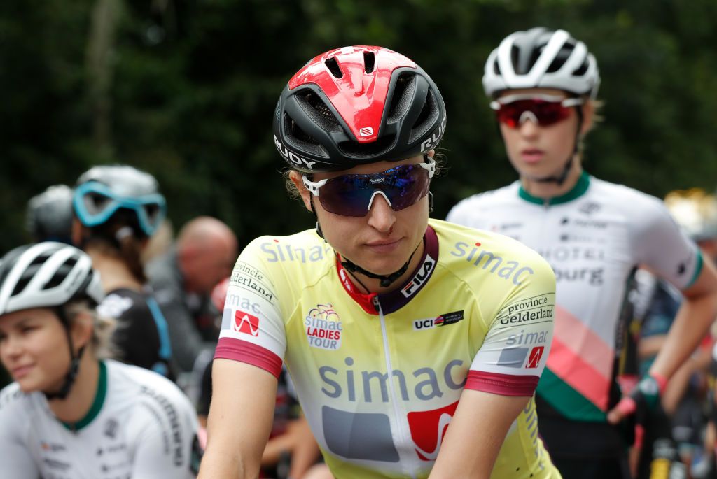 WEERT NETHERLANDS AUGUST 27 Marlen Reusser of Switzerland and Ale Btc Ljubljana Team Yellow Leader Jersey prepares for the race prior to the 23rd Simac Ladies Tour 2021 Stage 3 a 1259km stage from Stramproy to Weert SLT2021 UCIWWT on August 27 2021 in Weert Netherlands Photo by Bas CzerwinskiGetty Images