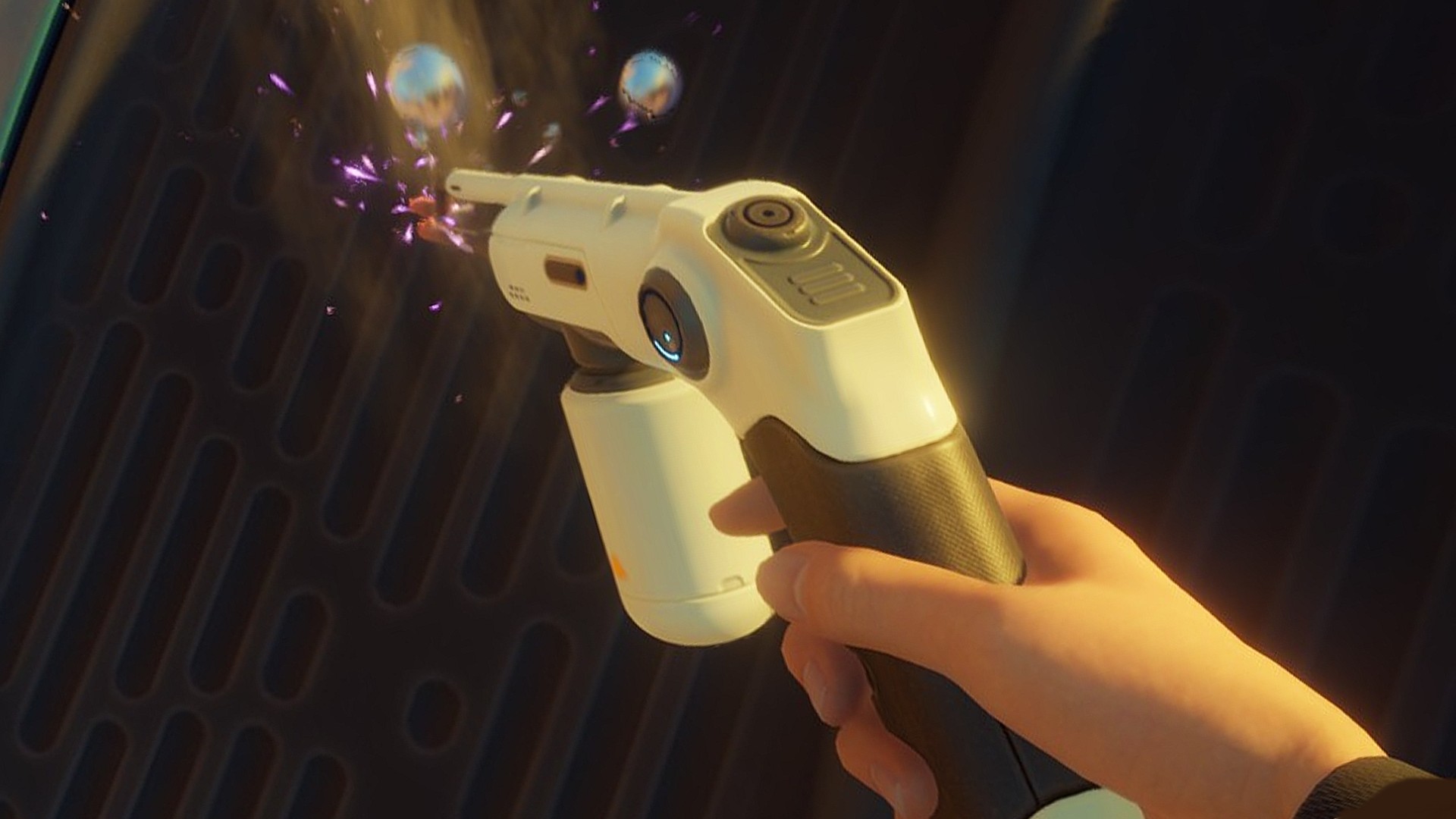 A player uses their Subnautica 2 repair tool to fix their tadpole