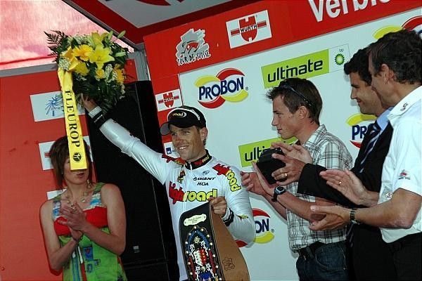 Kim Kirchen (High Road) on the podium as stage winner.