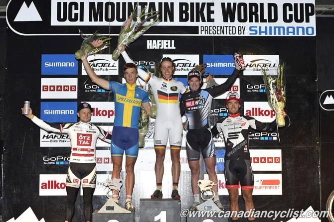 Elite men's eliminator podium in Hafjell, Norway