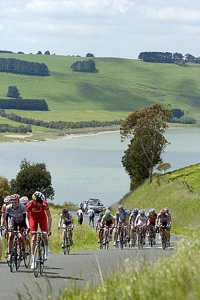 Riders climb their way out of Camperdown on their way to Warrnambool.