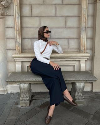 outfit with brown loafers and trousers