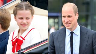 Composite of Princess Charlotte at Trooping the Colour 2023 and Prince William at St. Michael's Church of England School in 2024