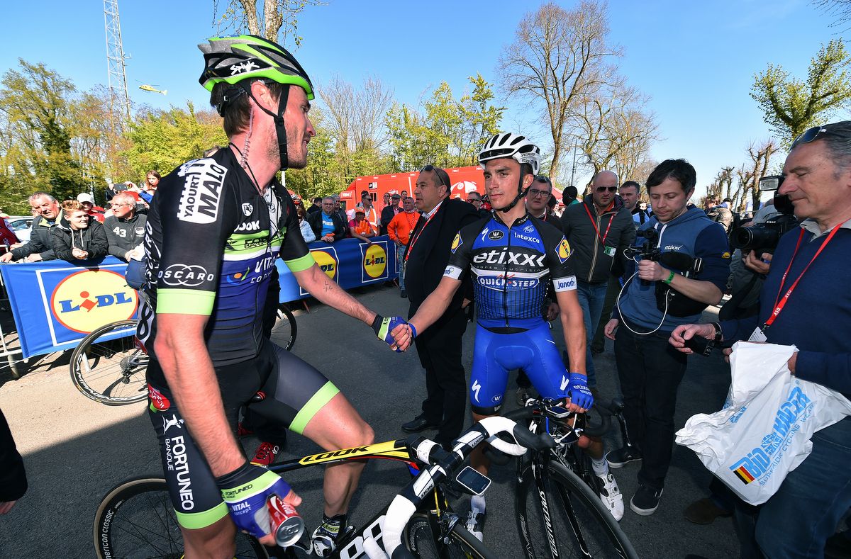 Florian Vachon with Julian Alaphilippe (Etixx - Quick-Step) post race